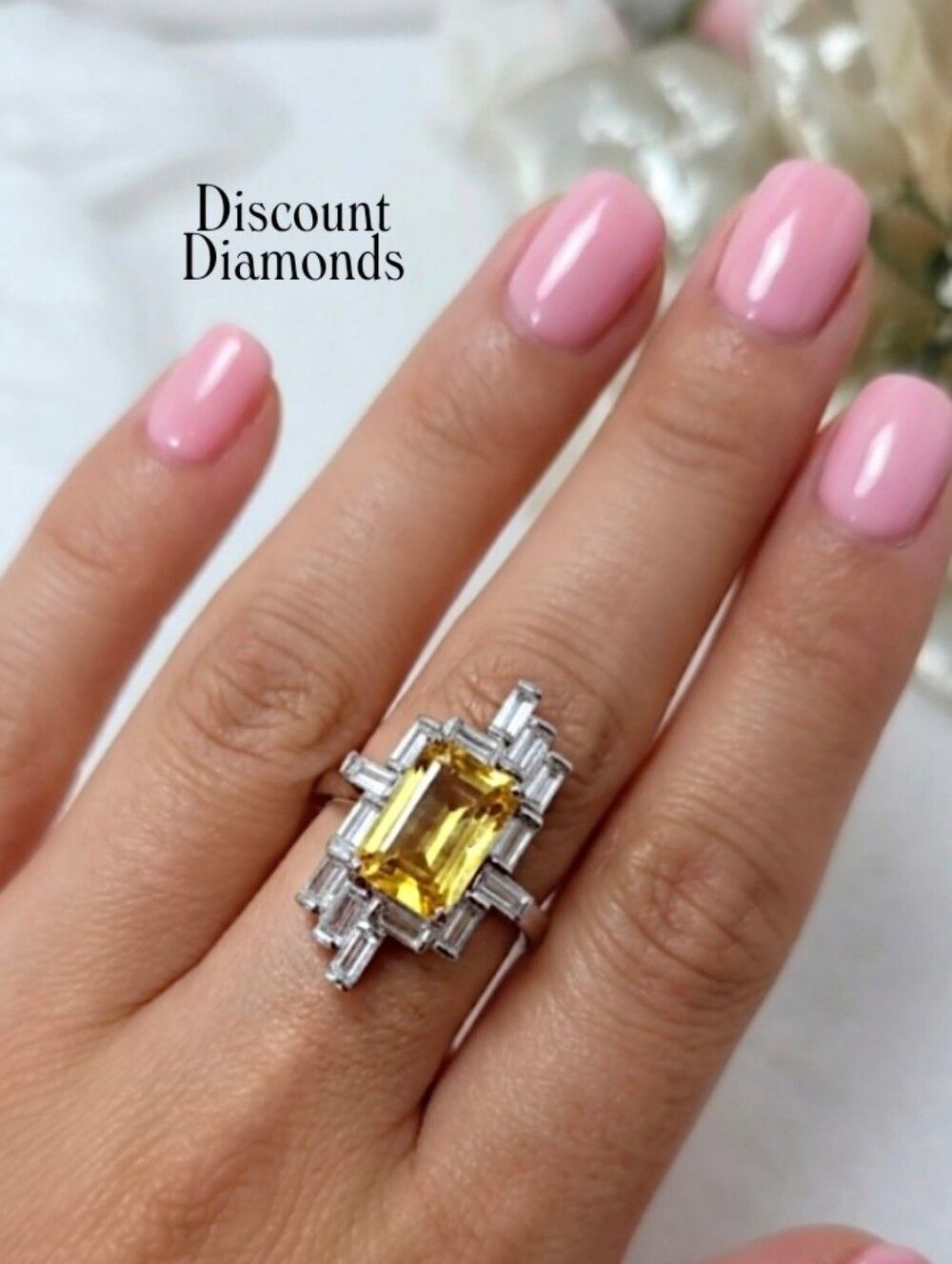 Yellow & Clear White Sapphire Cocktail Ring on925 Sterling Silve